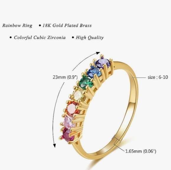 E 14K Gold Plated Rainbow Cubic Zirconia Eternity Ring Size 8 - Picture 3 of 7